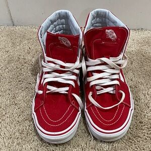 Vans Red and White High-Top Sneakers